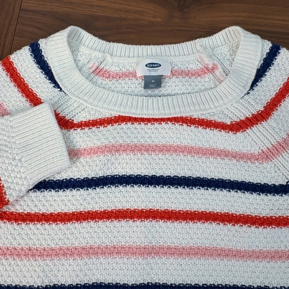 Old Navy Womens Multi Color Stripe Textured Cotton Blend Crewneck Sweater Medium - Picture 3 of 12